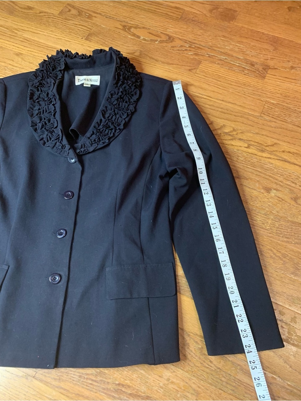 Danny & Nicole Black Blazer with Ruffle Collar | Size 14 - Picture 6 of 7